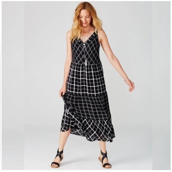 J.Jill Relaxed Plaid Tiered Midi Dress | Coastal Grandma Style | SP - Picture 1 of 11